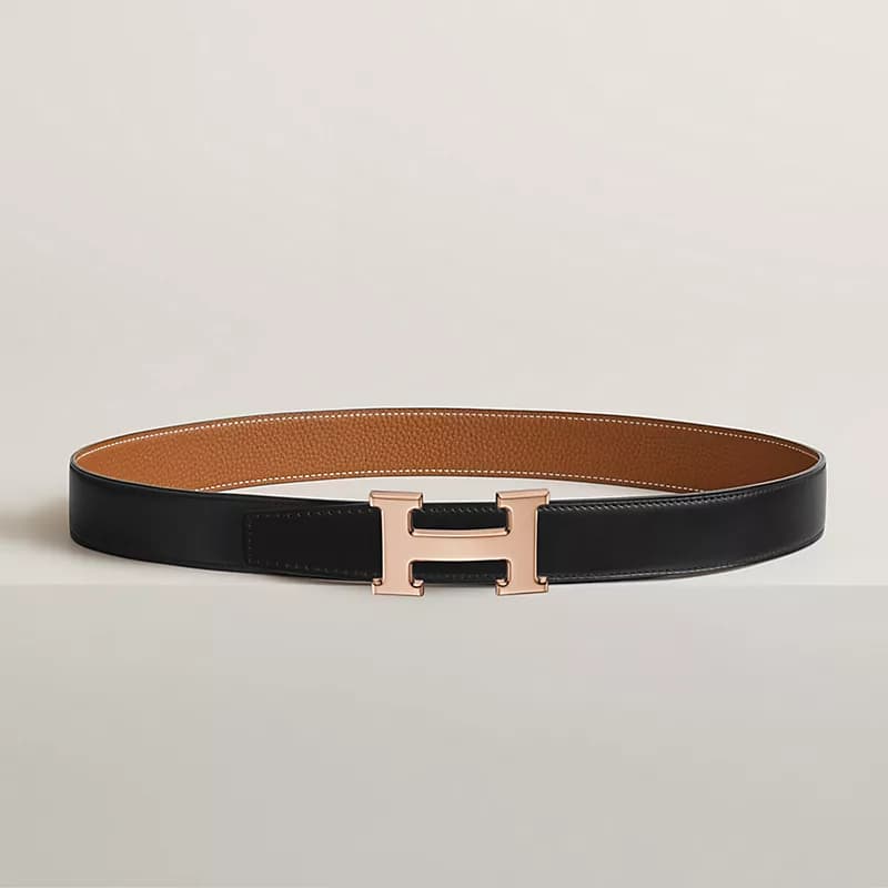 Hermes Boucle de ceinture H & Cuir de ceinture réversible 32 mm
