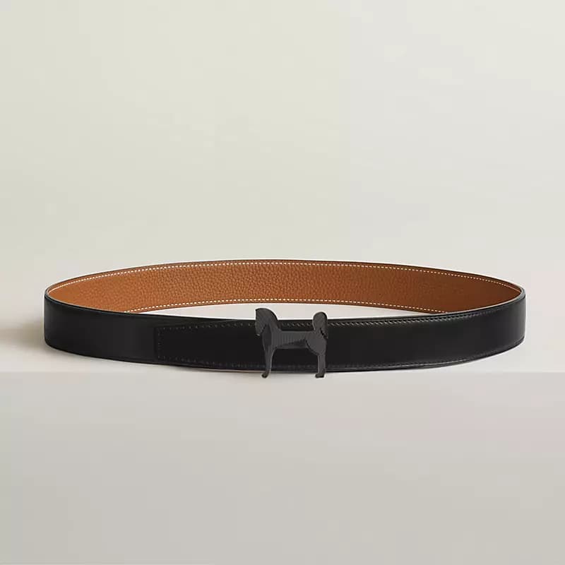 Hermes Boucle de ceinture Panache Zébré & Cuir de ceinture réversible 32 mm