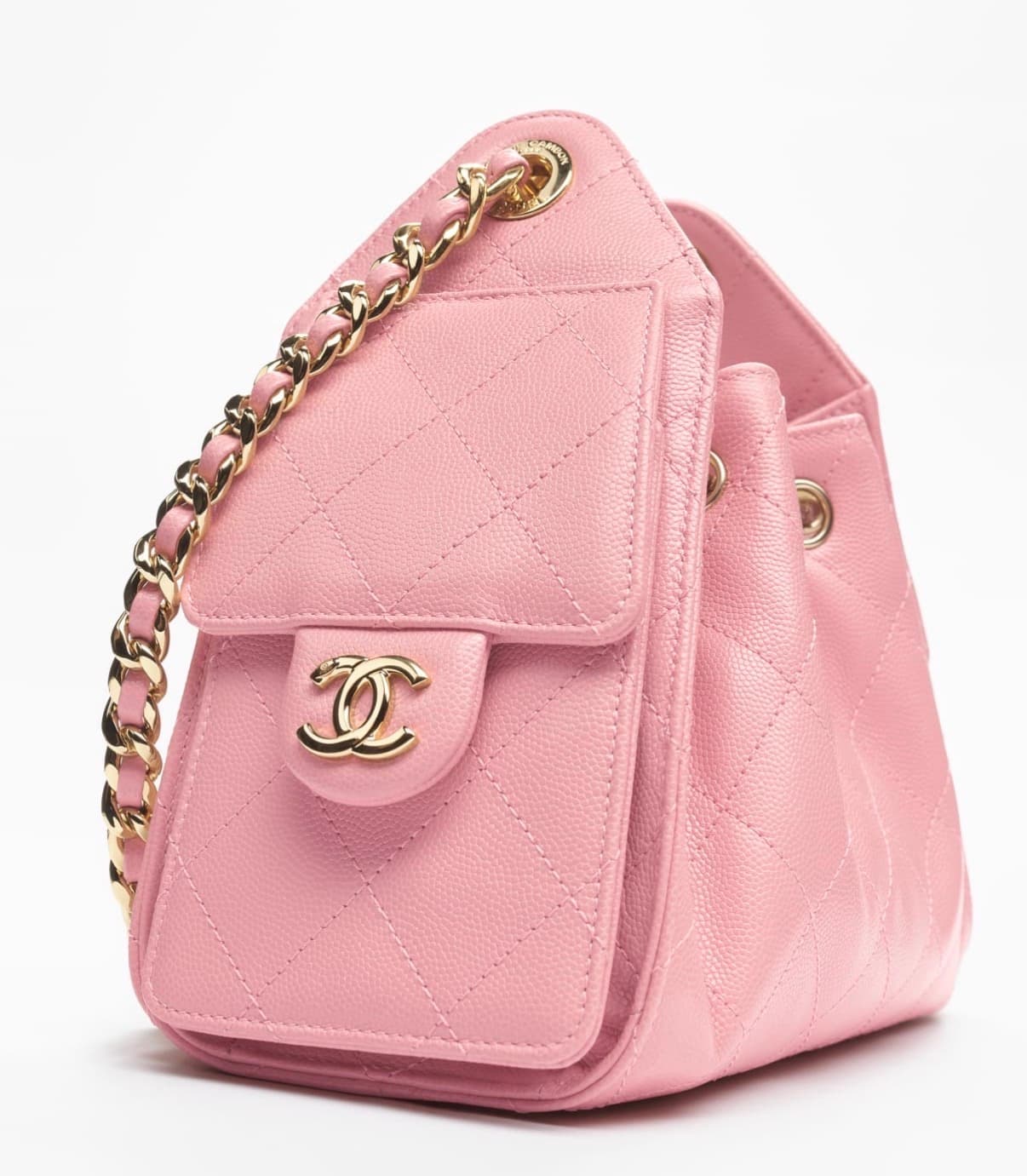 Chanel Mini Sac Chanel 25 Veau Graine & Métal doré Rose — vue 3