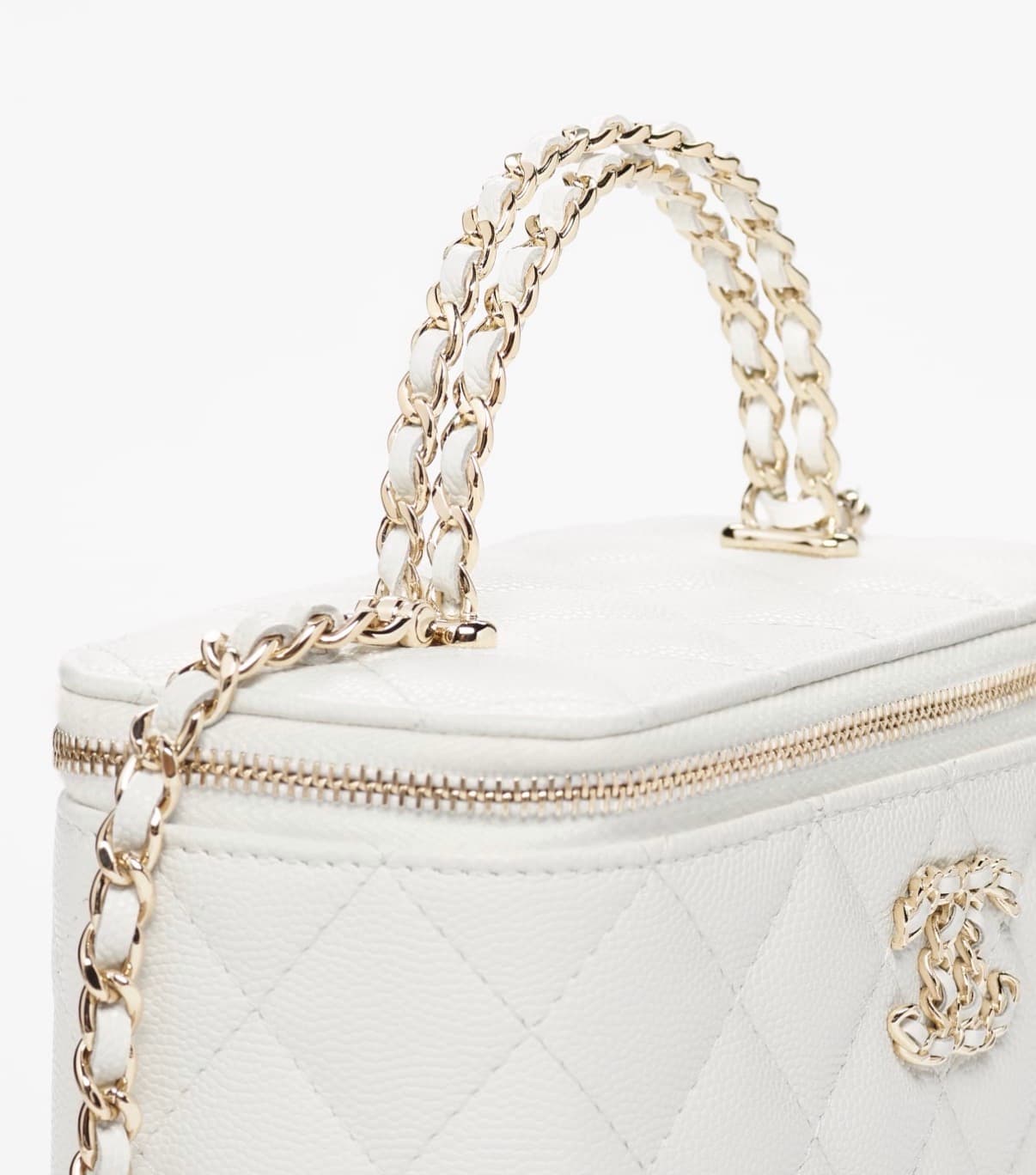 Chanel Long Vanity Chaîne Veau Graine Brillant & Métal Doré Blanc — vue 3