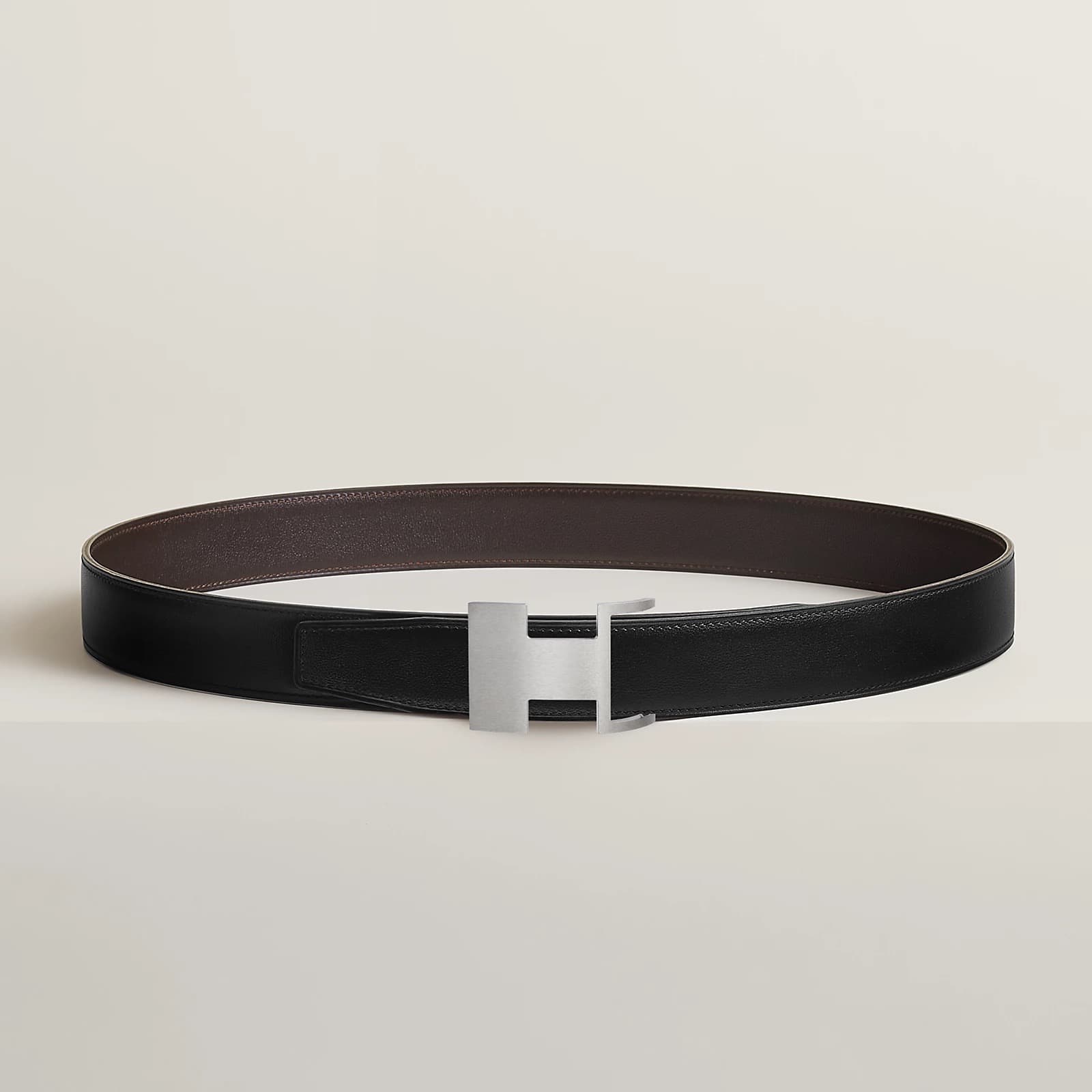 Hermes Boucle de ceinture Dive & Cuir de ceinture réversible 32 mm Couleur Noir / Ébène