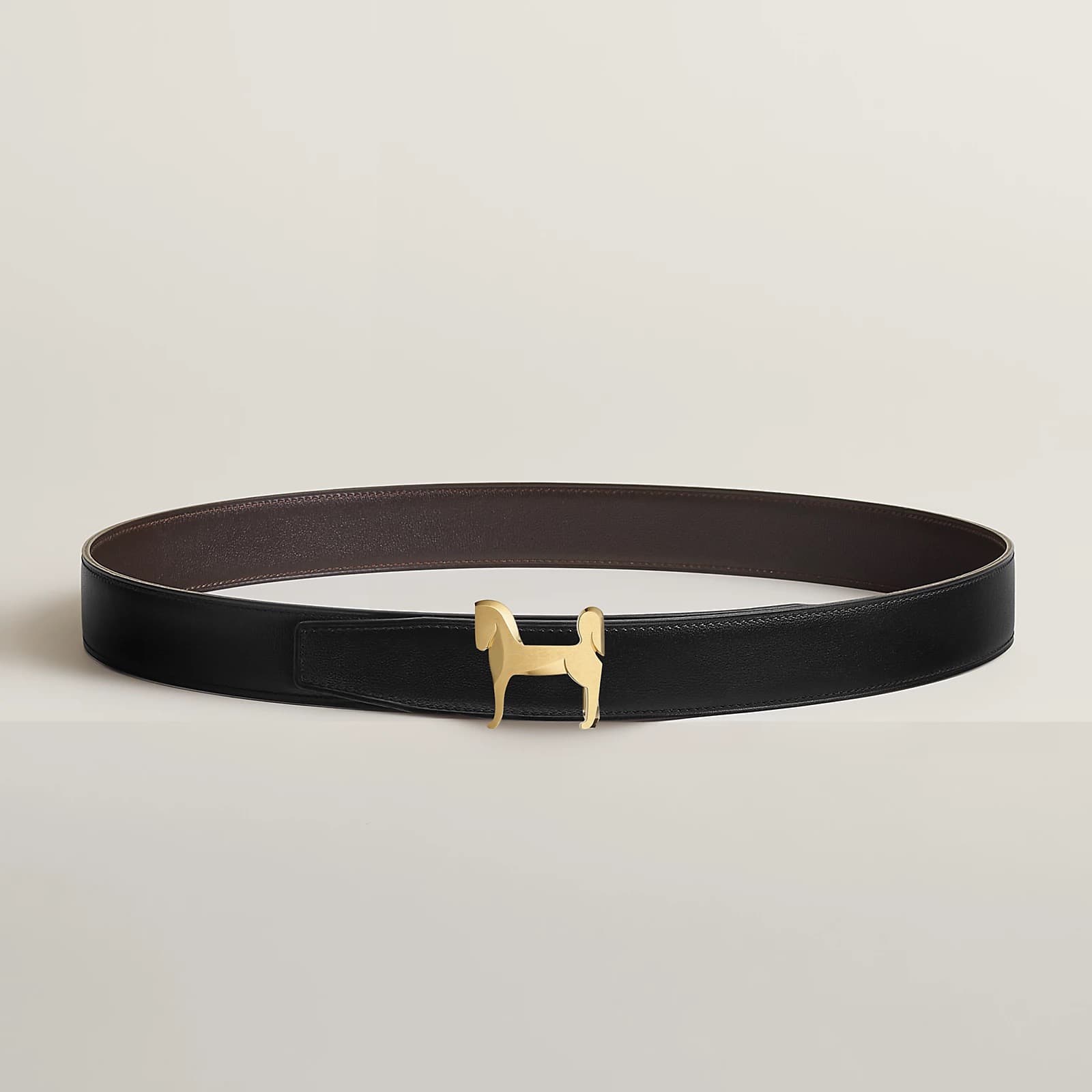 Hermes Boucle de ceinture Panache & Cuir de ceinture réversible 32 mm Couleur Noir/ Ébène T