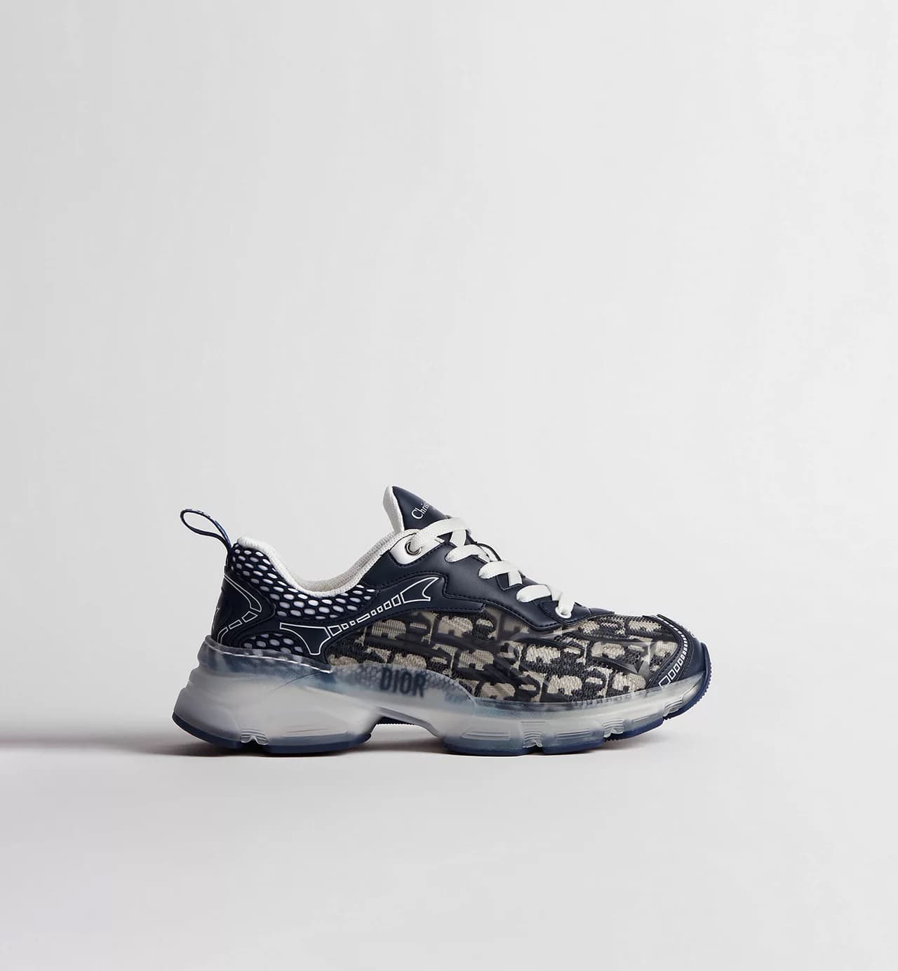 Dior Sneaker Vibe Tissu technique Dior Oblique bleu foncé et gomme transparente