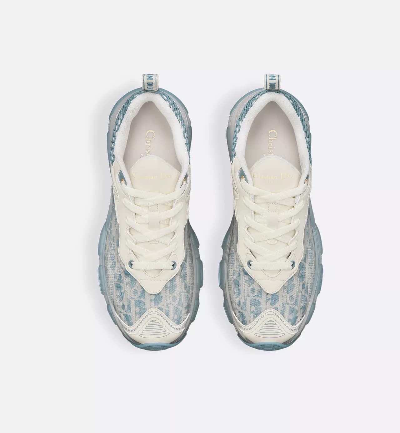 Dior Sneaker Vibe Tissu technique Dior Oblique blanc et bleu chambray et gomme transparente — vue 2