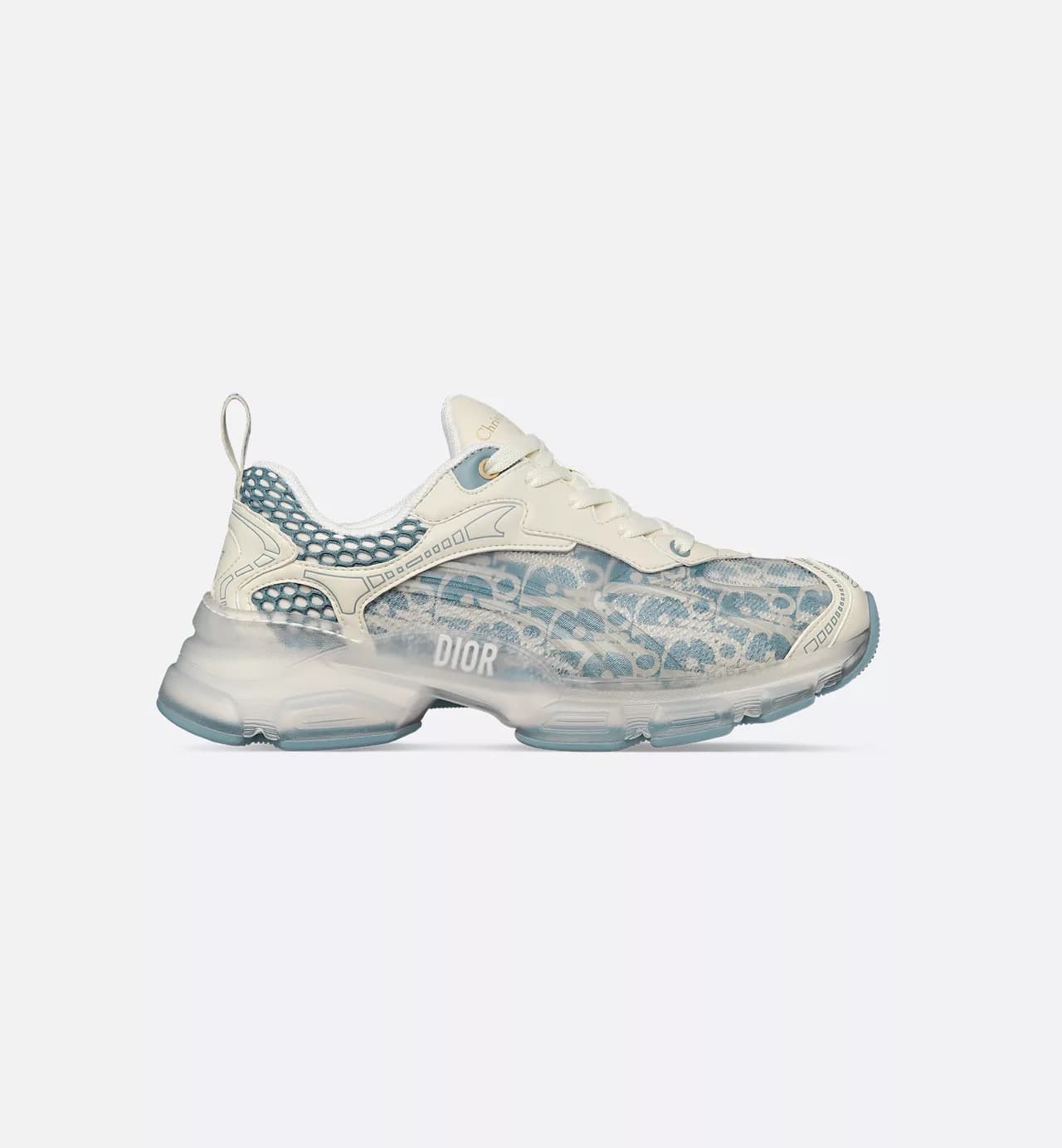 Dior Sneaker Vibe Tissu technique Dior Oblique blanc et bleu chambray et gomme transparente